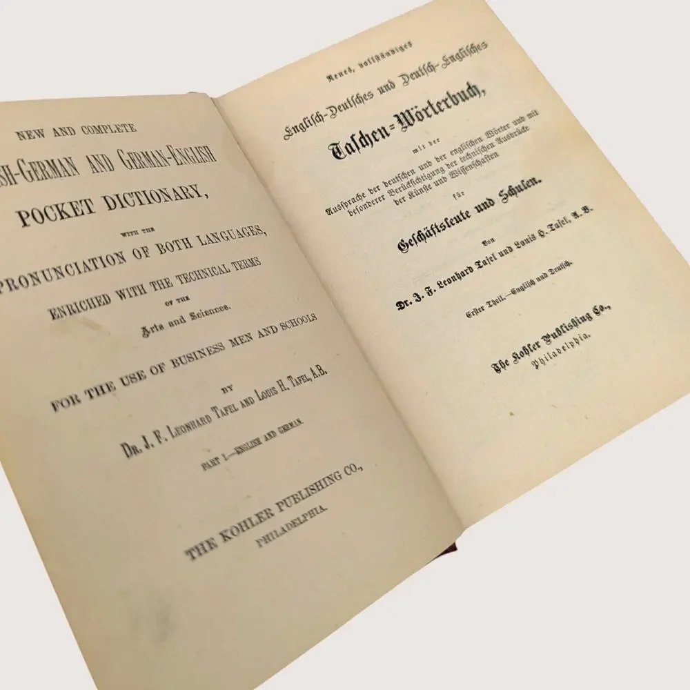 1870 Tafel Pronouncing English German Pocket Dictionary Hardcover Book